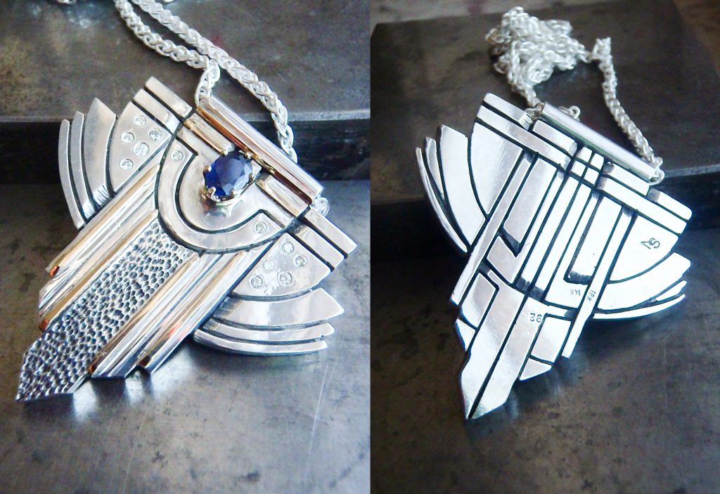 Heirloom Diamond & Sapphire Pendant, Sterling Silver & 14K Gold, 2010