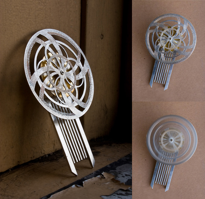 Mechanical Head Piece, 24K Gold Leaf, Fine Silver & Sterling Silver, 2006
