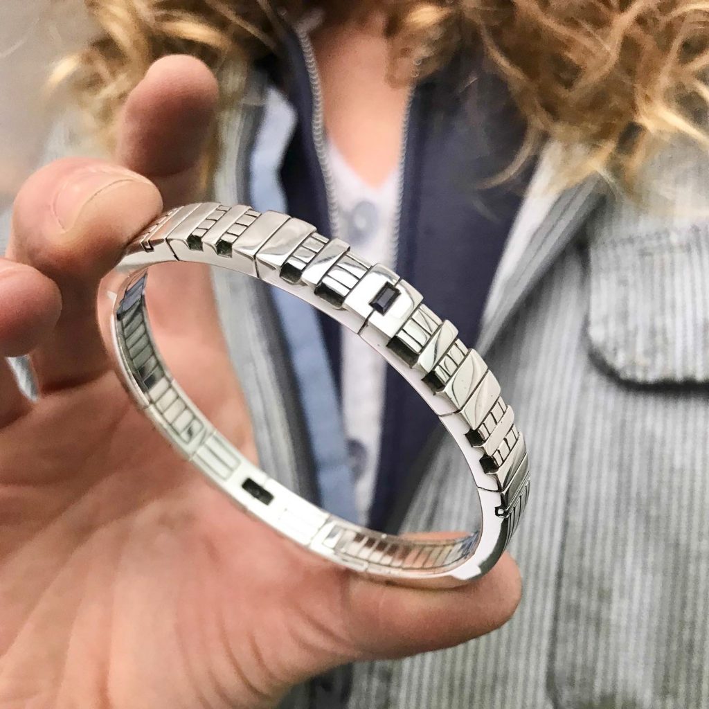 Sterling silver bangle with baguette cut amethyst, 2019