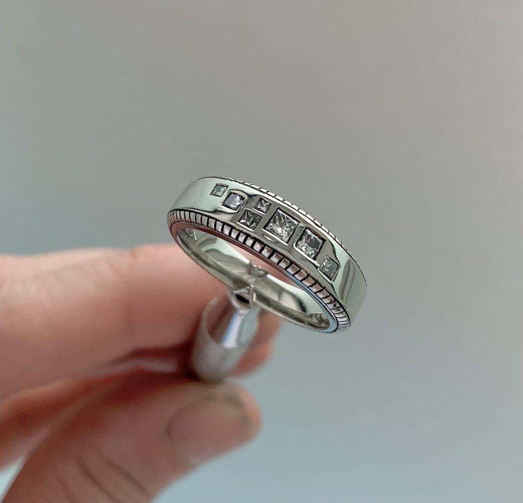 14K white gold ring with heirloom diamonds, 2021