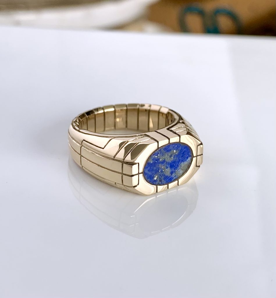Custom 14KY gold ring with lapis, 2021