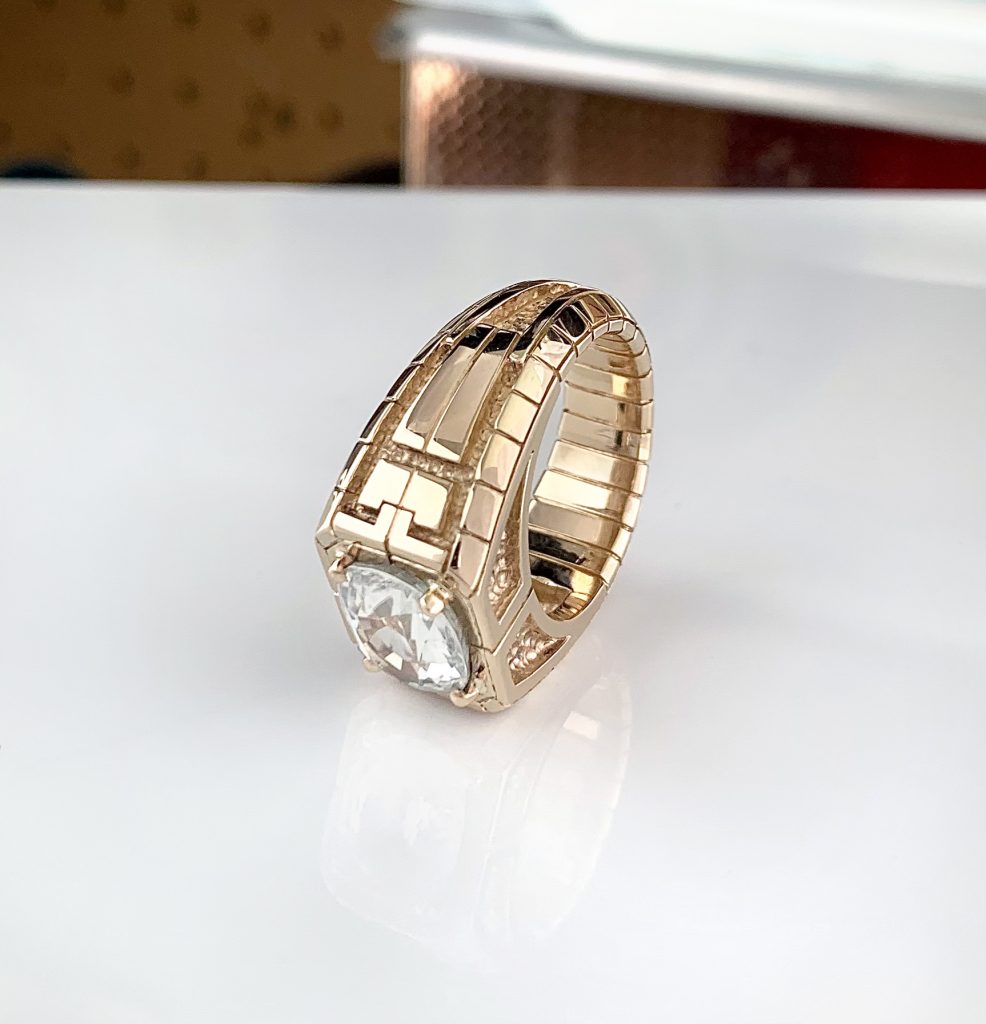 14K yellow gold ring with white zircon, 2021